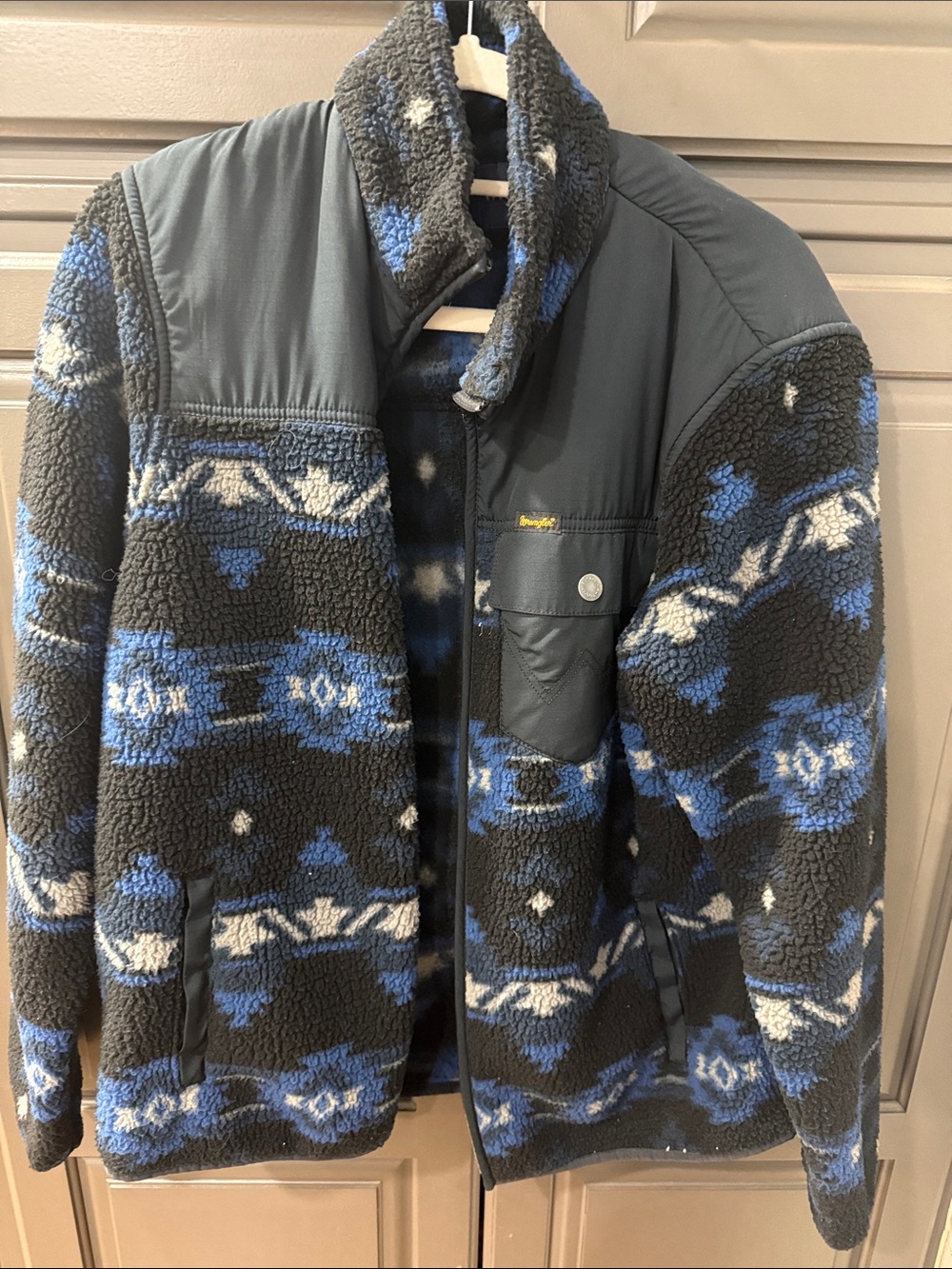 Wrangler Black, Blue & White Patterned Sherpa Jacket